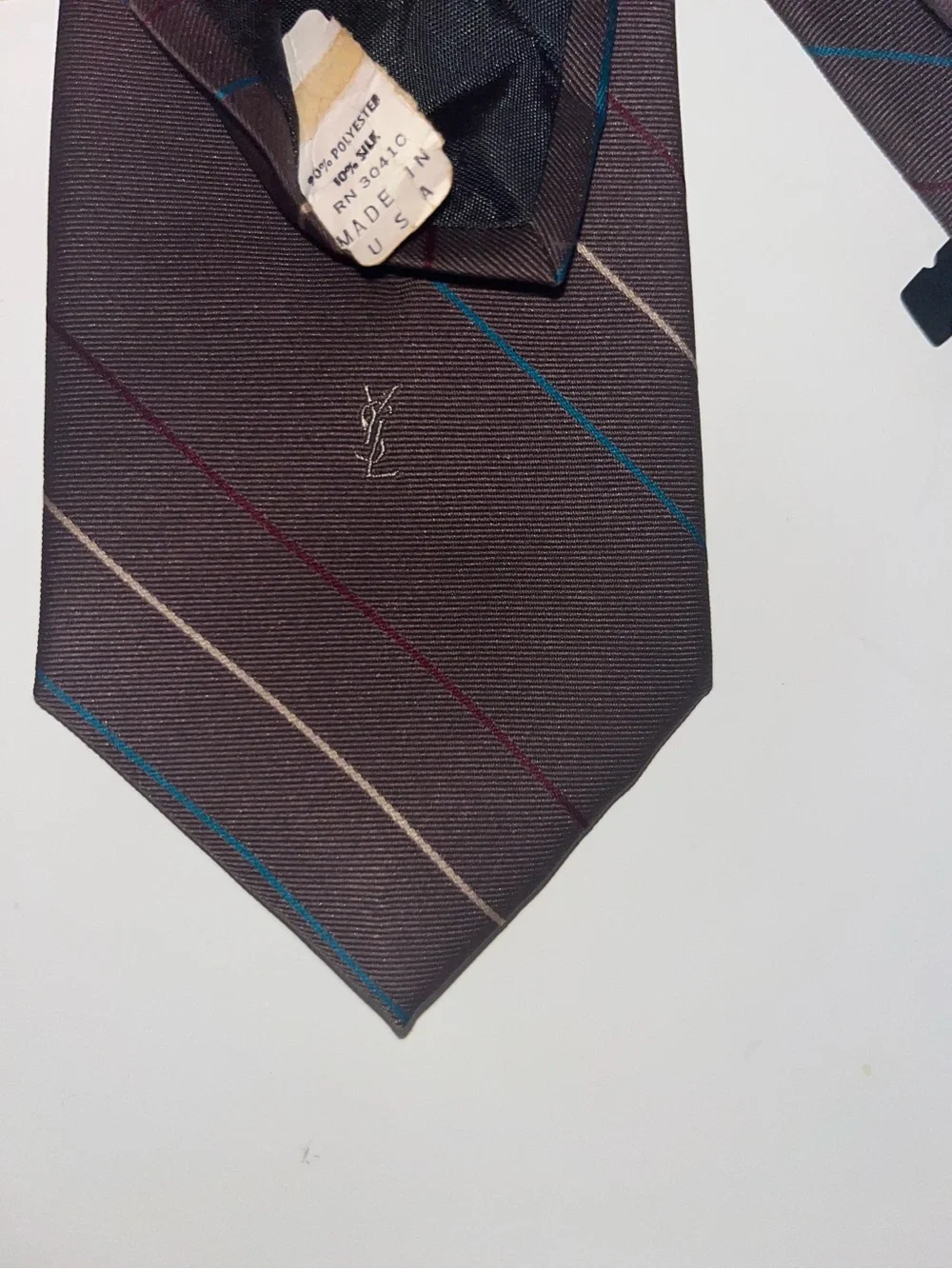 Yves Saint Laurent Striped Silk Tie in Brown